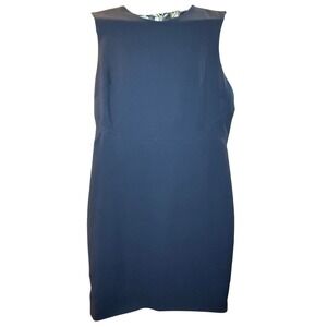 Ted Baker London Navy Blue Sleeveless Sheath Dress Floral Lining Gold Zip Size 5